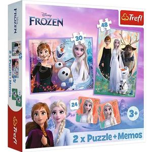 Trefl - Disney Frozen 2, prinsessen in hun land - 3-in-1: 2 x puzzels + geheugenspel, puzzels met sprookjesfiguren, 30 en 48 elementen, voor kinderen vanaf 3 jaar