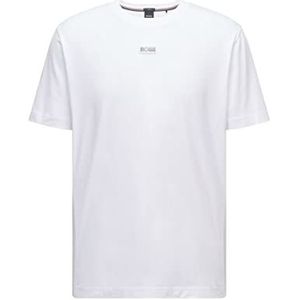 BOSS Uniseks T-shirt van stretch katoen met kleurrijk logo, Wit.