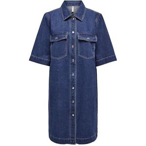ONLY Onlbelle S/S Button Dress Dnm Gua Noos Jeansjurk voor dames (1 stuk), Donkerblauw denim