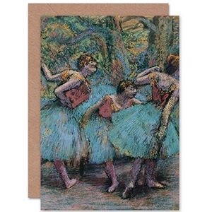 Edgar Degas wenskaart met drie blauwe danseres en rood lijfje