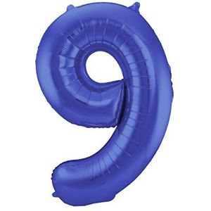 Folat 65929 metalen ballon getal 9-86 cm blauw mat