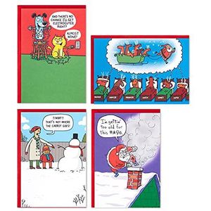 Hallmark Shoebox Grappige kerstkaarten in doos Feestelijke cartoons (4 motieven, 24 kerstkaarten met enveloppen), grijs, groen, blauw, rood