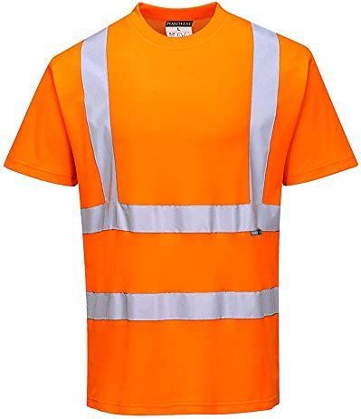 Katoen comfort Tshirt Oranje met korte mouw en reflectie strepen