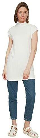 Trendyol tuniek zonder mouwen met witte kraag, T-shirt tuniek voor dames, Wit