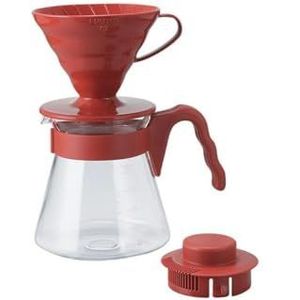 Hario VCSD-02R koffiedruppelaar met kan en filters, staal, rood, 700 ml
