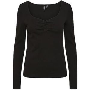 PIECES Pctania Ls Top Noos Bc T-shirt met lange mouwen voor dames, zwart.