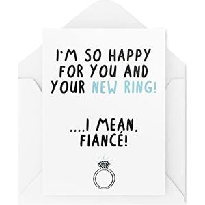 Tongue in Peach CBH616 Grappige verlovingskaarten, met tekst ""So Happy For You And Your New Ring"", voor hem, haar, collega's, plezier, vriend, felicitatie, wit, 21 x 15 x 0,2 cm