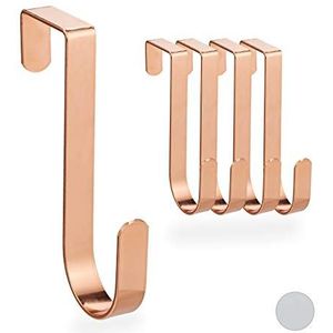 Relaxdays Deurhaken, deurhaken voor deuren zonder vouwen tot 4 cm deurhaken voor hal en badkamer kledinghaken 12 cm lang, roségoud 5 stuks