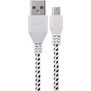 Micro-USB-kabel voor Motorola Moto E5 Play, Android-smartphone, USB-aansluiting, veters, nylon, wit