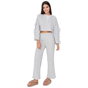 Trendyol Set van 2 gebreide pyjama's voor dames, effen, grijs, melange, maat M, grijs gemêleerd