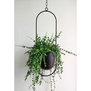 RISEON Boheemse bloempot van zwart metaal om op te hangen aan muur en plafond, moderne bloempot uit het midden van de eeuw, minimalistische bloempot voor binnen en buiten (stijl B)
