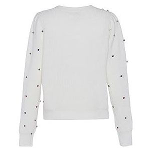 faina Pull en tricot pour femme avec rivets irréguliers et diamants Blanc Taille XS/S, Blanc cassé, XL