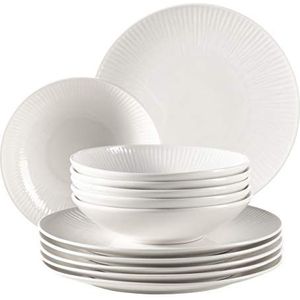 MÄSER 931461 Dalia tafelservies voor 6 personen van hoogwaardig hotelporselein in wit, 12 borden in vintage design, duurzaam porselein