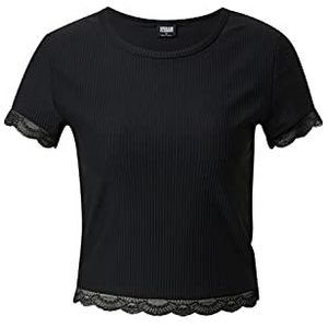 Urban Classics Cropped Lace Hem T-shirt voor dames, zwart.