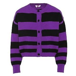 myMo Cardigan rayé tendance pour femme en acrylique violet noir Taille XL/XXL, Violet/noir, XL