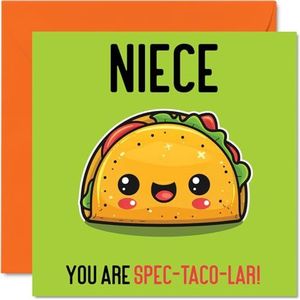 Verjaardagskaarten voor nichtje - Spec-Taco-lar - Grappige verjaardagskaart voor nichtje van oom, tante, verjaardagscadeau voor nichtje, 145 mm x 145 mm, wenskaarten voor vrouwen