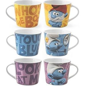 Home Smurfen Set van 6 jumbokopjes, porselein, zonder schotel, 400 cc