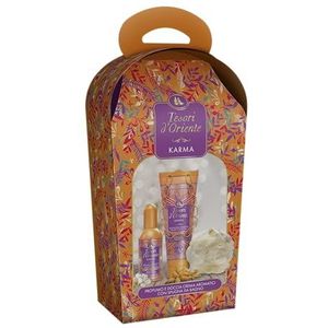 Tesori d'Oriente Coffret cadeau, douche 250 ml et parfum aromatique 100 ml, parfum karma, coffret cadeau avec éponge