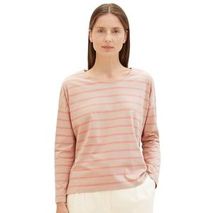 TOM TAILOR T-shirt à manches longues pour femme avec rayures, 35141 - Beige Pink Stripe, M