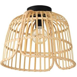 EGLO Luminaire plafonnier Glyneath, lampe de plafond au style bohème et nature, lampe de salon en rotin naturel et métal noir, douille E27