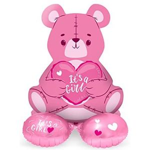 Folat 65861 Madchen beer roze 61 cm staande schattige ballonnen baby meisje folieballonnen voor babyshower, geboorte, kinderverjaardag, roze geschenkdecoratie