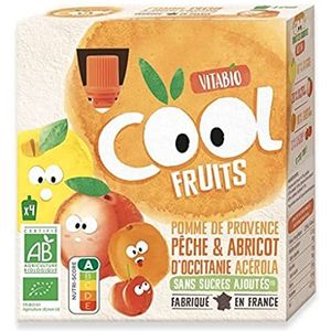 Vitabio Cool - Fruitdrinkfles, appel, perzik, abrikoos, 4 x 90 g, compote, biologisch