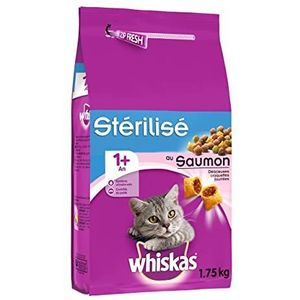 Whiskas Volwassenen 1+ – droogvoer voor volwassen katten gesteriliseerd – met zalm – 6 zakken van 1,75 kg