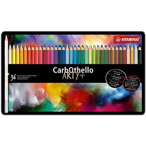 Kleurpotloden - STABILO CarbOthello - Metalen doos met 36 pastel houtskoolpotloden - Geassorteerde kleuren