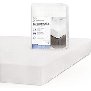 SWEET HOME - Matrasbeschermer dubbel katoen en verse jersey antibacteriële ademende anti-rimpel hoeslaken wasbaar 180 x 200 x 25 cm wit