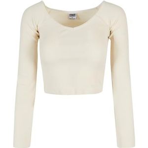 Urban Classics Dames Shorts Rib Wide V-hals T-shirt met lange mouwen voor dames, zand, wit, XXL, Wit zand