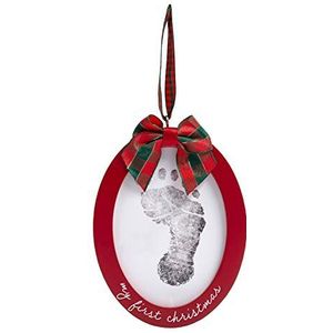 Pearhead Babyprints Dubbelzijdige kerstfotodecoratie met Clean Touch stempelkussen - Baby Kerstmis aandenken decoratie - hand- of voetafdrukset - 2 zijden - rood