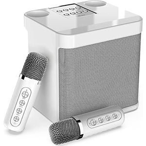 Karaoke-installatie met 2 microfoons, bluetooth-karaoke-machine, draadloze karaoke-installatie, luidspreker met karaoke-microfoon, karaoke set voor feestjes, activiteiten, ondersteuning Bluetooth, AUX, USB/TF (wit)