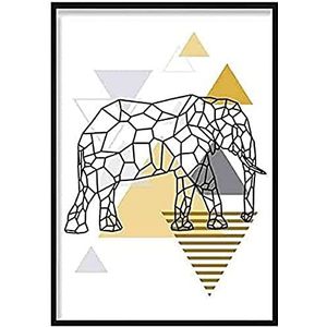 Artze Wall Art Abstracte poster Scandinavische olifant geel grijs 50 cm breedte x 70 cm hoogte