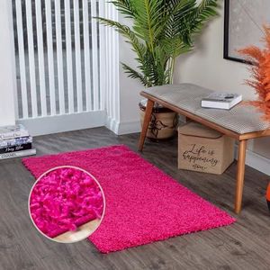 Surya Home Shaggy tapijt voor woonkamer, slaapkamer, eetkamer, berber - Abstract hoogpolig - pluizig wit - groot tapijt - 200 x 290 cm - roze