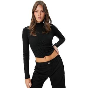 Koton T-shirt à manches longues et col roulé pour femme Coupe ajustée, Noir (999), S