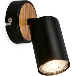 BRILONER - Draaibare binnenlamp, GU10-fitting, max. 9 W, leeslamp, woonkamerlamp, lamp, wandlamp, keukenlamp, ganglamp, slaapkamer, 8 x 15,5 cm, zwart-hout