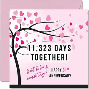 Grappige wenskaart voor de 31e verjaardag voor vrouw of echtgenoot – 11323 Days Together – I Love You Gifts – wenskaart voor de 31e trouwdag voor partner, 145 mm x 145 mm