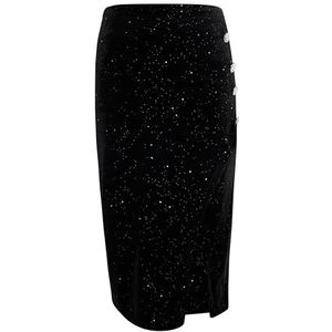 SWIRLIE Dames fluwelen rok met pailletten, zwart, S, zwart.