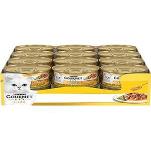 Purina Gourmet Gold Delizie in saus, natvoer voor katten met kip, 24 blikjes à 85 g