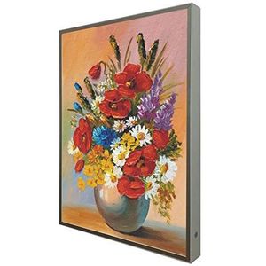 Wandfoto, houten frame, wit gelakt, met achtergrondverlichting, moderne bloemen