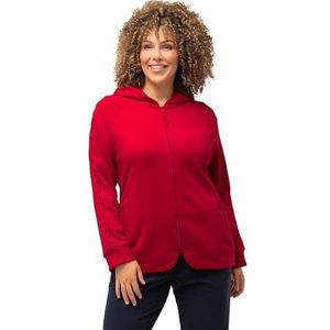 Ulla Popken Sweat à capuche zippé pour femme - Détail en corde, rouge, 56-58