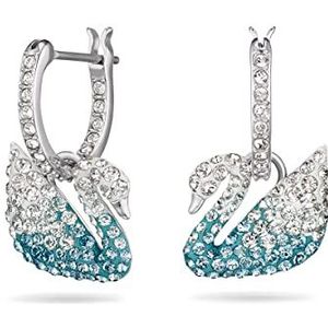 Swarovski Iconic Swan Oorhangers, Swan, Blauw, Rodium toplaag