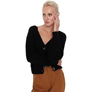 Trendyol Ecur Crop-Cardigan Sweatshirt voor dames, zwart, L, zwart.