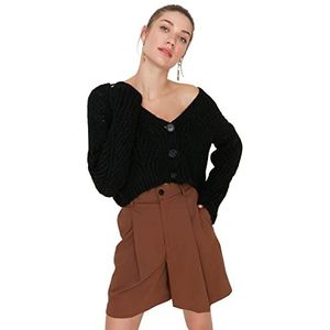 Trendyol Cardigan en tricot à col en V pour femme, Noir, S