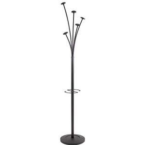 Alba PMFESTYN Kapstok met standaard, metaal, parapluhouder, 5 haken, stabiele basis, eenvoudige montage, zwart, ideaal voor kantoor en entree thuis, 187 x 36 x 36 cm