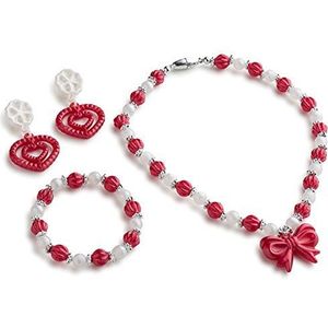 Kleed de rode prinsessen-sieradenset uit Amerika voor meisjes, met de prinsessenhalsketting, de prinsessenoorbellen en de prinsessenarmband