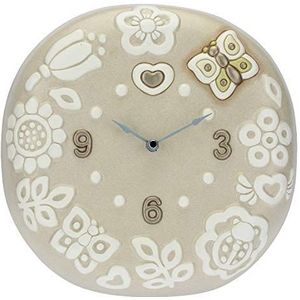 THUN - Ronde wandklok met bloemen en vlinders - Living, horloges - cadeau-idee - lijn Prestige - keramiek; uurwerk van kunststof - 25 x 25 x 5,5 cm