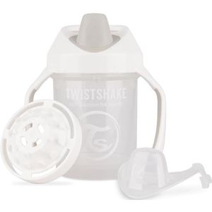 Twistshake Mini Cup Drinkbeker met zachte drinktuit, lekvrij, 230 ml, inclusief fruitmixer, trainingsbeker voor baby's, ergonomisch, 4 maanden en BPA-vrij, wit