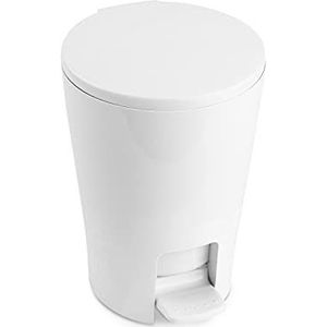 TATAY Diabolo Pedaalemmer voor badkamer, 5 l, binnenemmer met handgreep, praktisch en gemakkelijk te reinigen design, hoogwaardige robuuste kunststof, 19 x 21 x 28,2 cm, wit