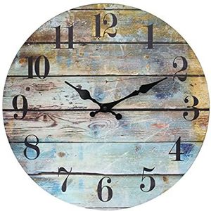 Stonebriar Vintage Farmhouse rond houten horloge om op te hangen, werkt op batterijen, rustieke wanddecoratie voor woonkamer, keuken, slaapkamer en terras, meerkleurig
